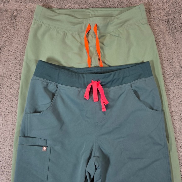 Figs Pants - FIGS Livingston Scrub Pants Women Small Tall Lot of 2 Green Teal Straight Leg